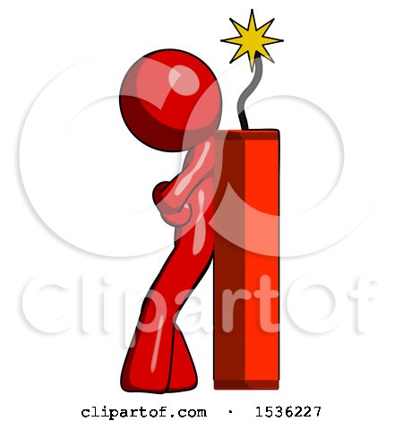 Red Design Mascot Man Leaning Against Dynimate, Large Stick Ready to Blow by Leo Blanchette