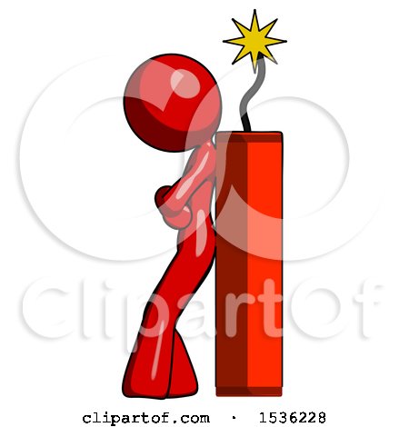 Red Design Mascot Woman Leaning Against Dynimate, Large Stick Ready to Blow by Leo Blanchette
