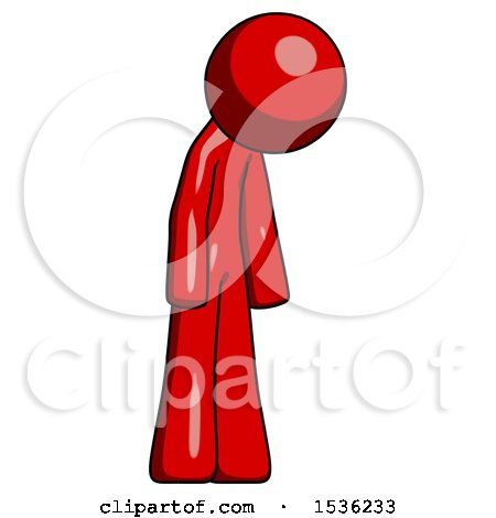 Red Design Mascot Man Depressed with Head down Turned Right by Leo Blanchette
