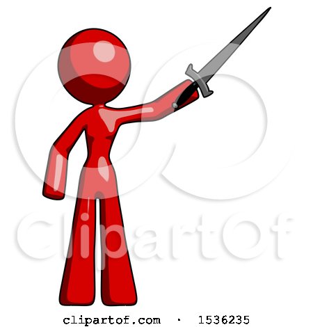 Red Design Mascot Woman Holding Sword in the Air Victoriously by Leo Blanchette