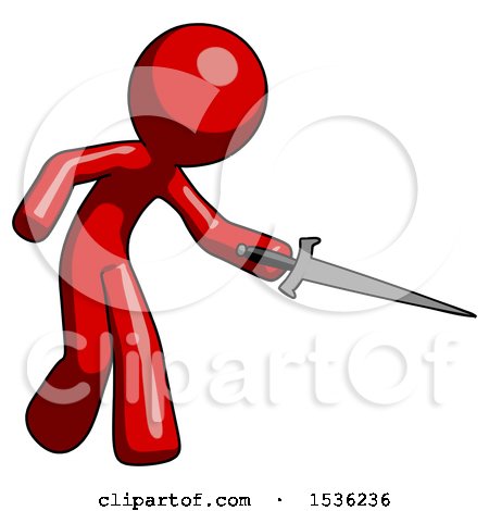 Red Design Mascot Man Sword Pose Stabbing or Jabbing by Leo Blanchette