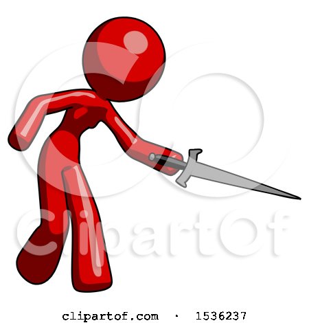 Red Design Mascot Woman Sword Pose Stabbing or Jabbing by Leo Blanchette