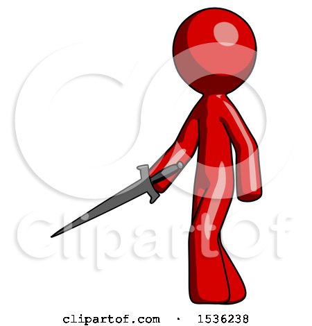 Red Design Mascot Man with Sword Walking Confidently by Leo Blanchette