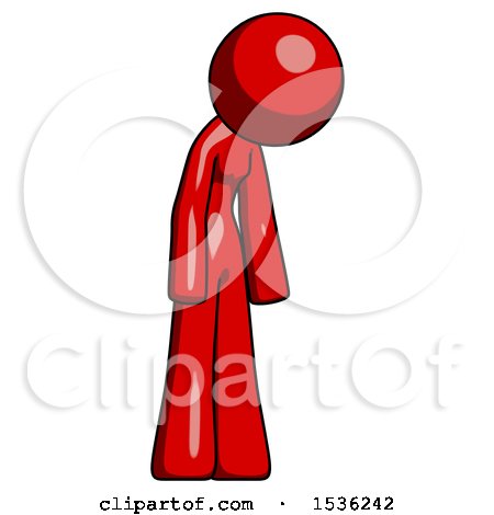 Red Design Mascot Woman Depressed with Head down Turned Right by Leo Blanchette