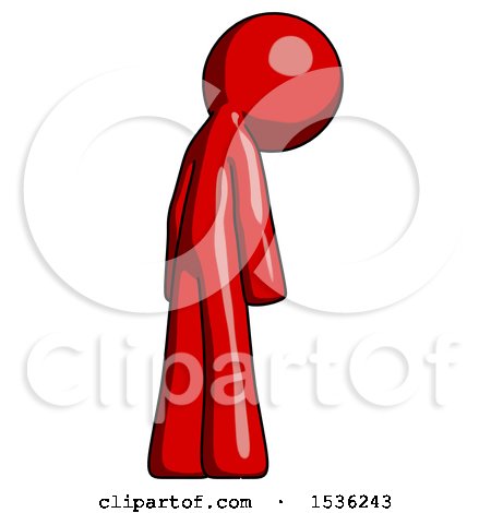 Red Design Mascot Man Depressed with Head Down, Back to Viewer, Right by Leo Blanchette