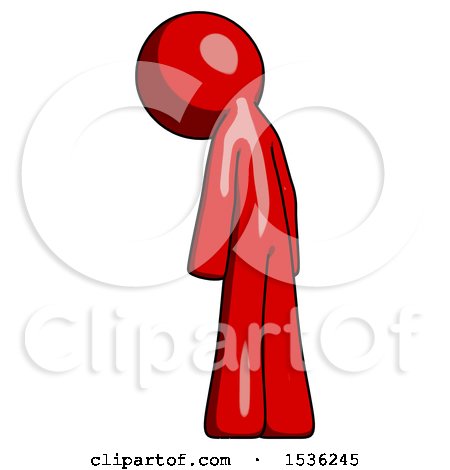 Red Design Mascot Man Depressed with Head Down, Back to Viewer, Left by Leo Blanchette