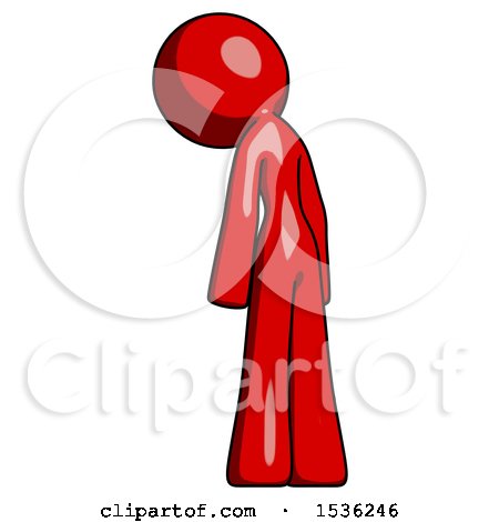 Red Design Mascot Woman Depressed with Head Down, Back to Viewer, Left by Leo Blanchette