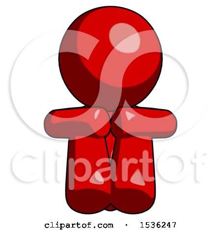 Red Design Mascot Man Sitting with Head down Facing Forward by Leo Blanchette