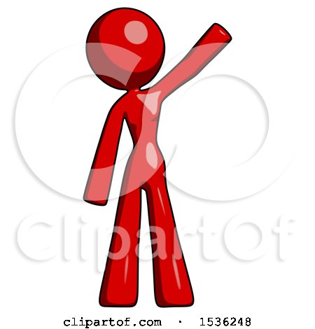 Red Design Mascot Woman Waving Emphatically with Left Arm by Leo Blanchette