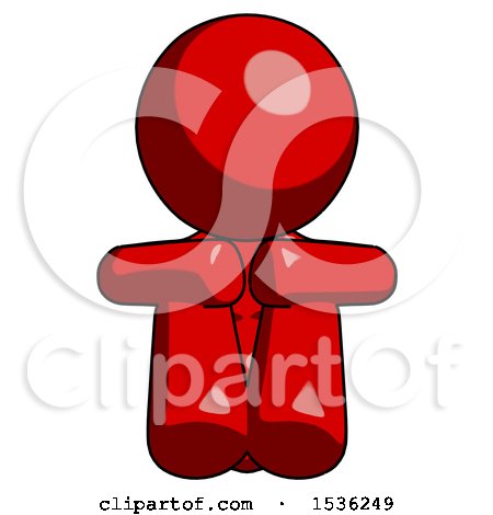 Red Design Mascot Woman Sitting with Head down Facing Forward by Leo Blanchette