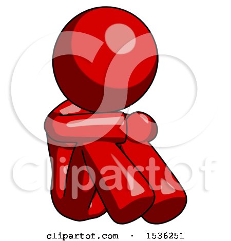 Red Design Mascot Woman Sitting with Head down Facing Angle Right by Leo Blanchette