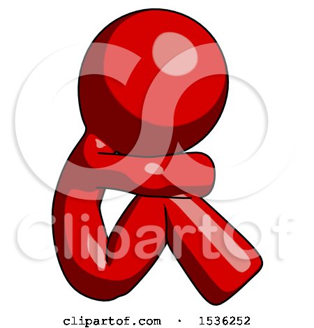 Red Design Mascot Man Sitting with Head down Facing Sideways Right by Leo Blanchette