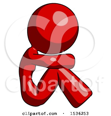 Red Design Mascot Woman Sitting with Head down Facing Sideways Right by Leo Blanchette