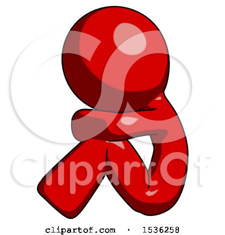 Red Design Mascot Man Sitting with Head down Facing Sideways Left by Leo Blanchette