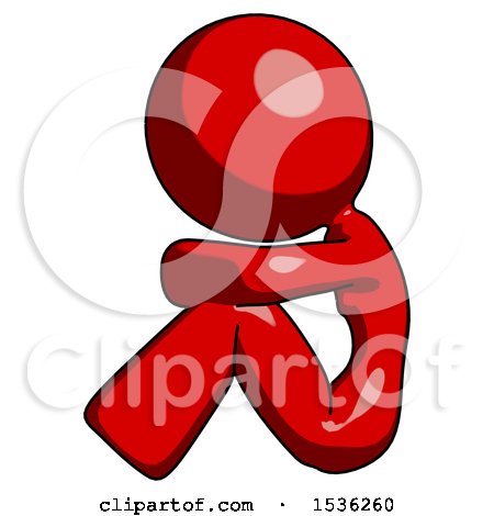 Red Design Mascot Woman Sitting with Head down Facing Sideways Left by Leo Blanchette