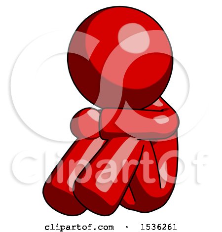 Red Design Mascot Man Sitting with Head down Facing Angle Left by Leo Blanchette