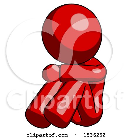 Red Design Mascot Woman Sitting with Head down Facing Angle Left by Leo Blanchette
