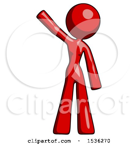 Red Design Mascot Woman Waving Emphatically with Right Arm by Leo Blanchette