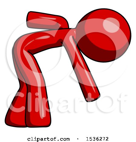 Red Design Mascot Man Picking Something up Bent over by Leo Blanchette
