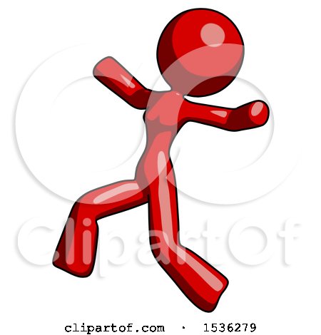 Red Design Mascot Woman Running Away in Hysterical Panic Direction Left by Leo Blanchette