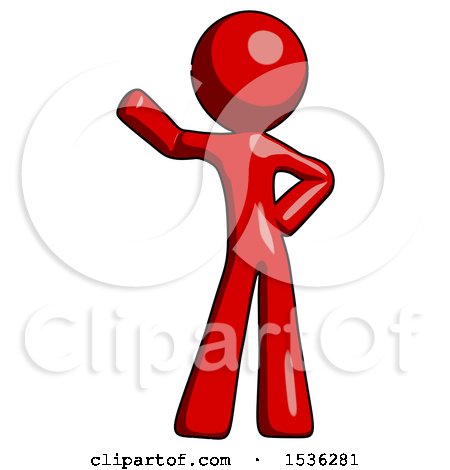 Red Design Mascot Man Waving Right Arm with Hand on Hip by Leo Blanchette