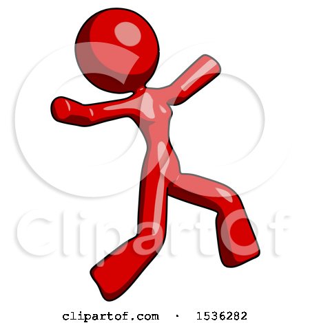 Red Design Mascot Woman Running Away in Hysterical Panic Direction Right by Leo Blanchette