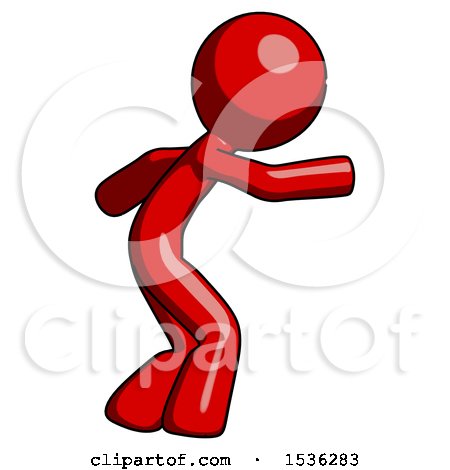 Red Design Mascot Man Sneaking While Reaching for Something by Leo Blanchette