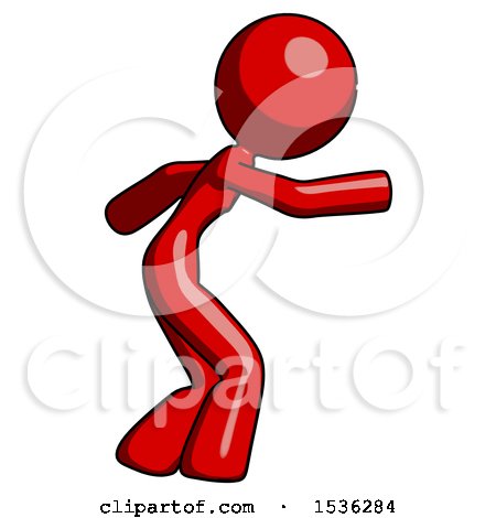 Red Design Mascot Woman Sneaking While Reaching for Something by Leo Blanchette