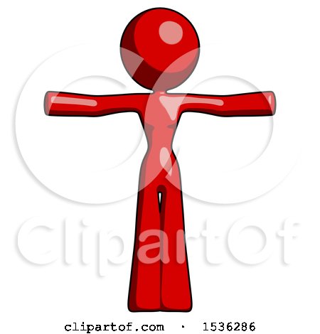 Red Design Mascot Woman T-Pose Arms up Standing by Leo Blanchette