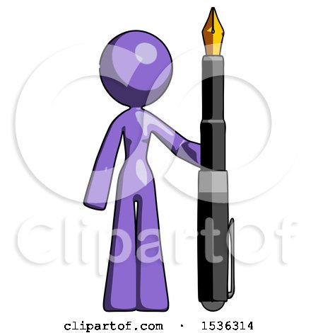 Purple Design Mascot Woman Holding Giant Calligraphy Pen by Leo Blanchette