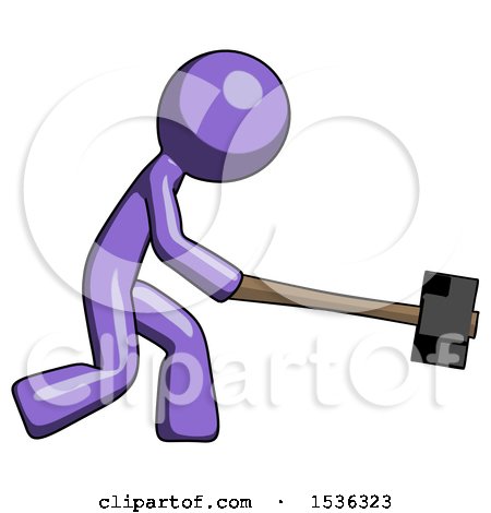 Purple Design Mascot Man Hitting with Sledgehammer, or Smashing Something by Leo Blanchette