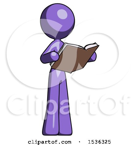 Purple Design Mascot Woman Reading Book While Standing up Facing Away by Leo Blanchette