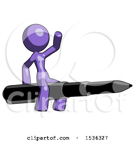 Purple Design Mascot Woman Riding a Pen like a Giant Rocket by Leo Blanchette