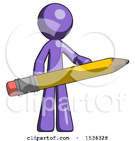 Purple Design Mascot Man Writer or Blogger Holding Large Pencil by Leo Blanchette