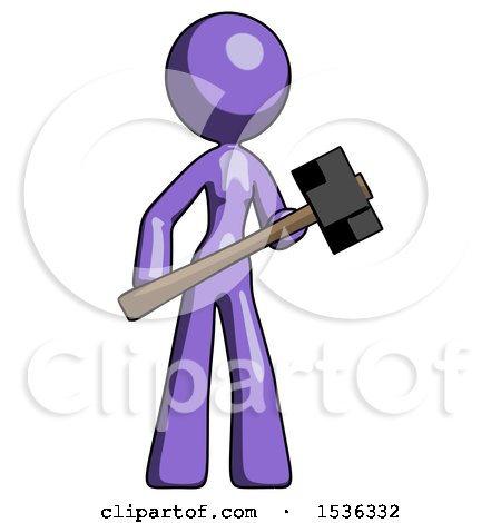 Purple Design Mascot Woman with Sledgehammer Standing Ready to Work or Defend by Leo Blanchette