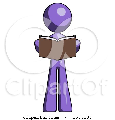Purple Design Mascot Woman Reading Book While Standing up Facing Viewer by Leo Blanchette