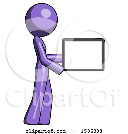 Purple Design Mascot Woman Show Tablet Device Computer to Viewer, Blank Area by Leo Blanchette