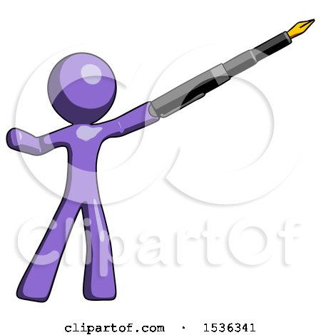Purple Design Mascot Man Pen Is Mightier Than the Sword Calligraphy Pose by Leo Blanchette