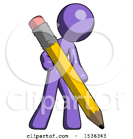Purple Design Mascot Man Writing with Large Pencil by Leo Blanchette