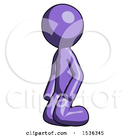 Purple Design Mascot Man Kneeling Angle View Left by Leo Blanchette