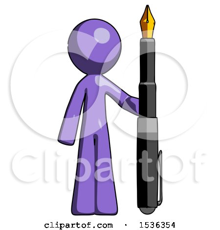 Purple Design Mascot Man Holding Giant Calligraphy Pen by Leo Blanchette