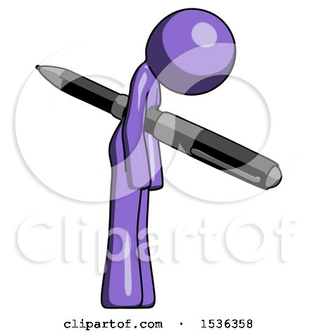 Purple Design Mascot Woman Impaled Through Chest with Giant Pen by Leo Blanchette
