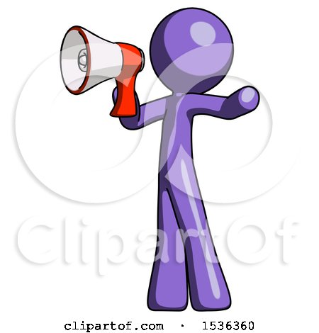 Purple Design Mascot Man Shouting into Megaphone Bullhorn Facing Left by Leo Blanchette