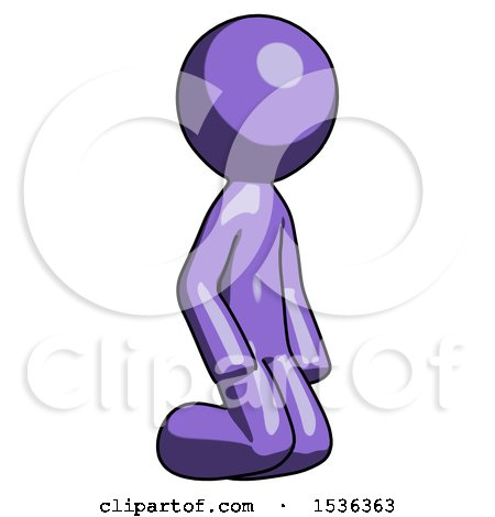 Purple Design Mascot Man Kneeling Angle View Right by Leo Blanchette