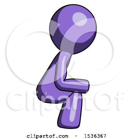 Purple Design Mascot Man Squatting Facing Right by Leo Blanchette