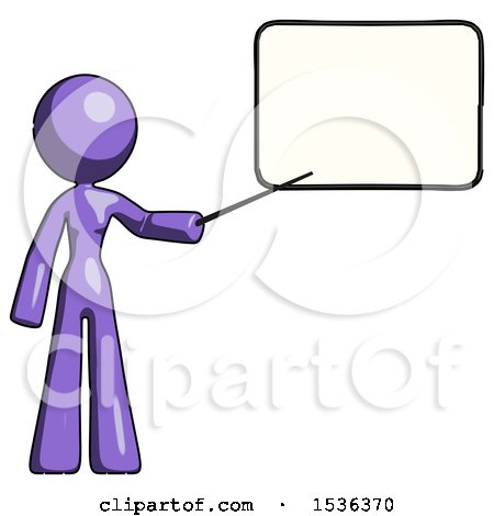 Purple Design Mascot Woman Pointing at Dry-erase Board with Stick Giving Presentation by Leo Blanchette