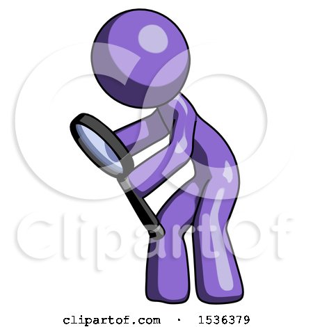 Purple Design Mascot Man Inspecting with Large Magnifying Glass Left by Leo Blanchette