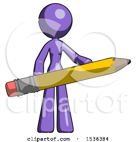 Purple Design Mascot Woman Office Worker or Writer Holding a Giant Pencil by Leo Blanchette