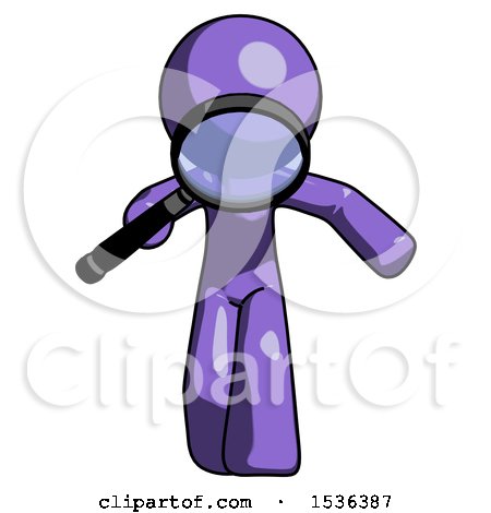 Purple Design Mascot Man Looking down Through Magnifying Glass by Leo Blanchette