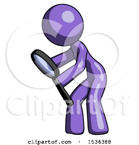 Purple Design Mascot Woman Inspecting with Large Magnifying Glass Left by Leo Blanchette